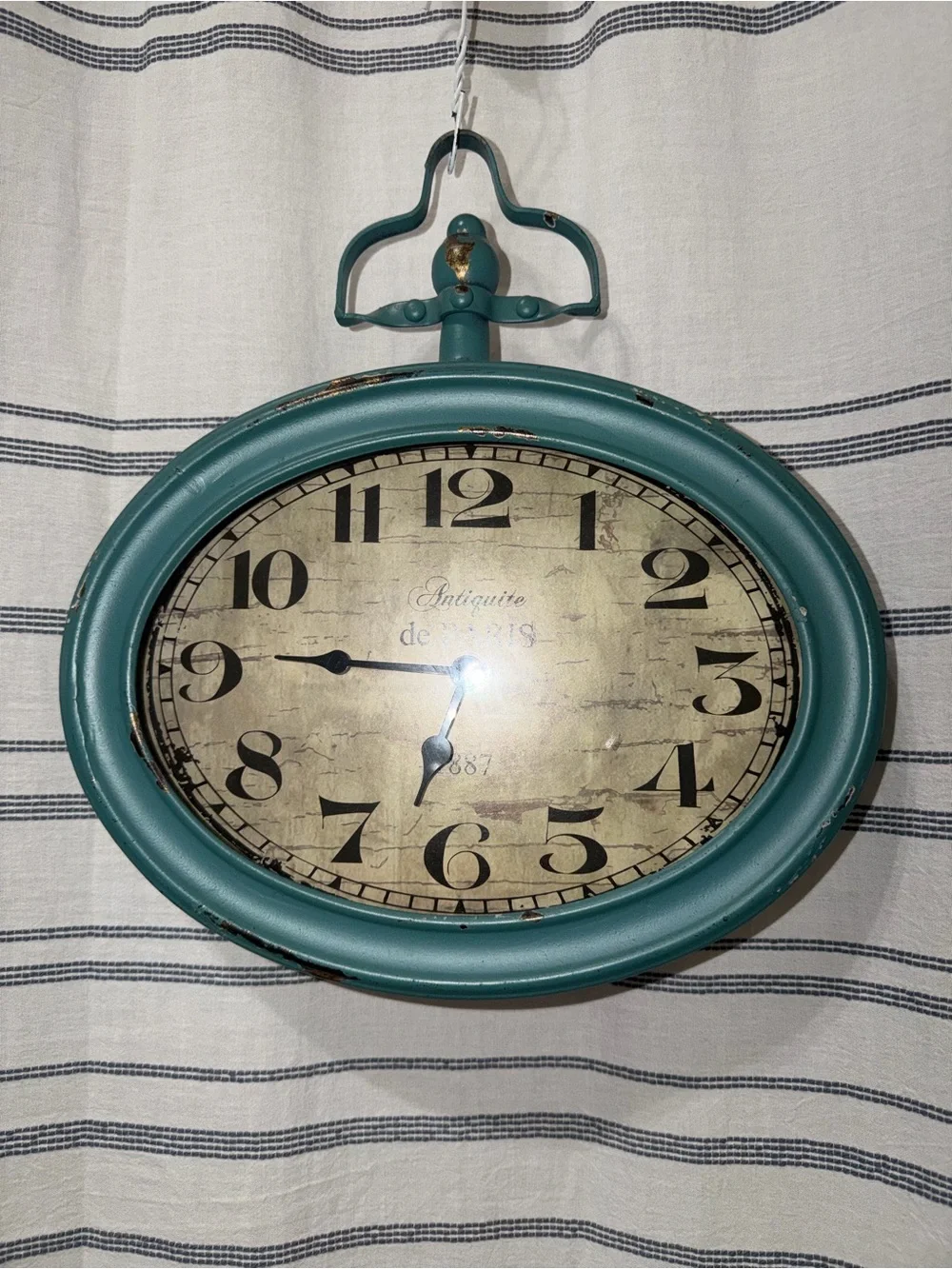 Hobby Lobby Distressed Teal Blue Oval Wall Clock - Paris 1887
